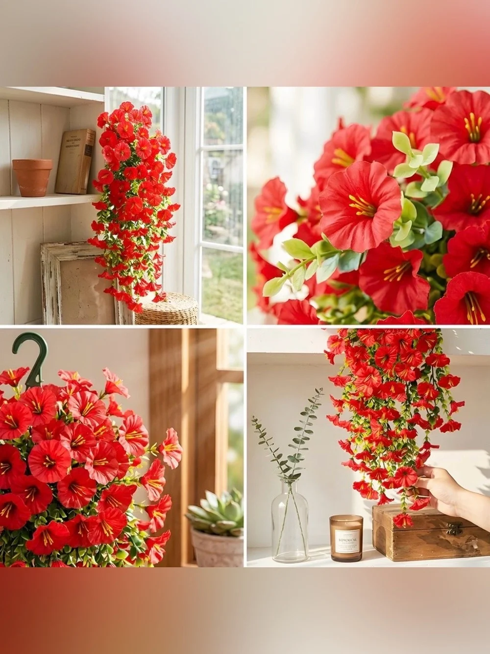 4 Pc Red Hanging Artificial Begonia Bundle - Home Accents